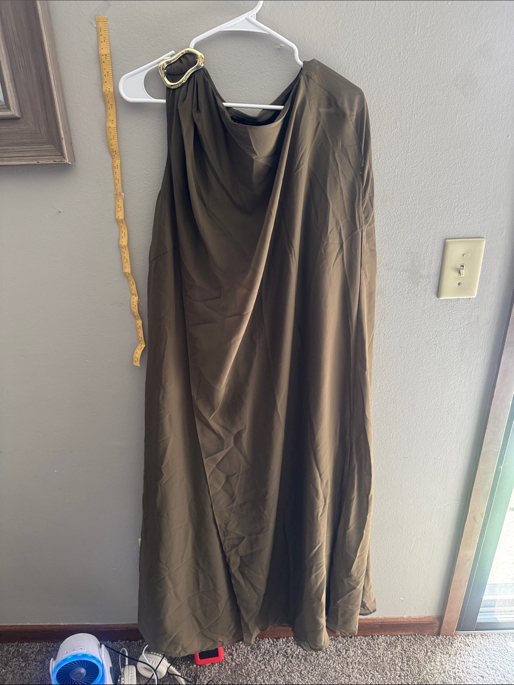 Eloquii Olive Green One-Shoulder Maxi Dress with Gold Buckle